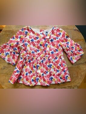 Janie and Jack Floral Babydoll Top with Tiered Bell Sleeves – Girls 5